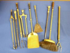 FIRE IRONS - an assortment of antique brass