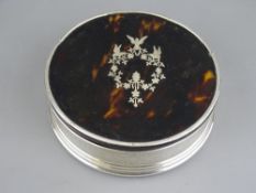 LARGE SILVER & TORTOISE SHELL TRINKET BOX, Birmingham 1915, maker Deakin and Francis, having bird