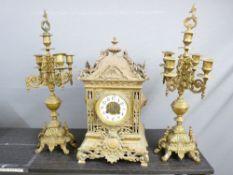 FRENCH CLOCK GARNITURE - cast brass near matching