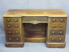 PEDESTAL DESK-DRESSING TABLE with breakfront and carved detail