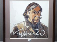 SIR KYFFIN WILLIAMS RCA poster - signed self-portrait, framed, 38 x 38cms