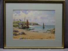 WARREN WILLIAMS watercolour - 'Moelfre Fisher Folk', signed, 26 x 38cms
