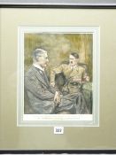 PRINT - interesting historical depicting conversation between Chamberlain and Adolf Hitler, 29 x