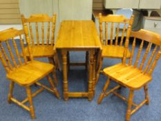 MODERN PINE GATE LEG BREAKFAST TABLE with four farmhouse style chairs