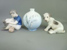 COPENHAGEN PORCELAIN, three items including an Edelweiss decorated bulbus vase (57/430), a young boy