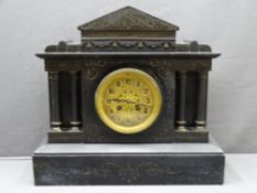 VICTORIAN CLASSICAL PEDIMENT & COLUMN POLISHED SLATE MANTEL CLOCK