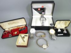 LADY'S & GENT'S WRIST WATCHES with a selection of cufflinks and clips including a boxed stainless