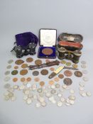 VINTAGE COINS, two pairs of opera glasses and a John Pinches City & Guilds exam medallion ETC