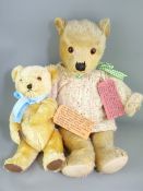 TWO VINTAGE TEDDY BEARS including a circa 1940s 22in Chiltern bear, play worn beige mohair with