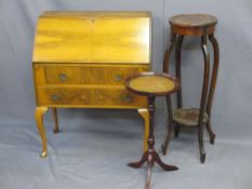 WALNUT BUREAU and two planter stands