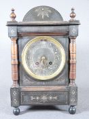 JAPY FRERES & COMPANY BRACKET CLOCK with pillared front and inlaid detail, 30cms H, 19cms W, 13cms