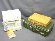 STYLISH VINTAGE BRIEFCASE with keys, metal suitcase and a mid-century Singer sewing machine