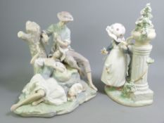 LLADRO - two ornaments, one of a couple enjoying the sun and another of a young girl picking flowers