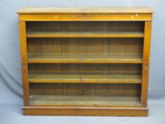 VICTORIAN OPEN SHELF BOOKCASE with carved floral detail and three shelves, 108cms H, 131cms W, 31cms