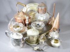 COPPER, BRASSWARE & ELECTROPLATE including copper carriage lamp, kettle ETC