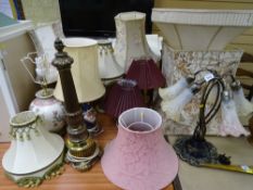 DECORATIVE TABLE LAMPS including brass effect reed columned, Tiffany style, and many shades E/T