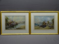 J HUGHES CLAYTON - a pair, 'Cemaes Fisherfolk', both signed, 24.5 x 35.5cms