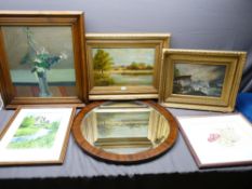 PAINTINGS & PRINTS - an assortment including oil on board of a capsized boat at rough seas with