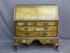 CIRCA 1900s WALNUT BUREAU with unusual two lower drawers on pad feet, 105cms H, 104cms W, 50cms D