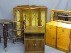 VINTAGE FURNITURE - an assortment including bedside cabinets, Art Deco style China Cabinet, towel
