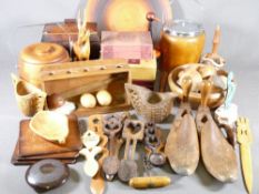 SARCOPHAGUS TEA CADDY and an assortment of other treen ware