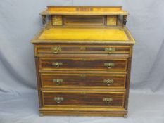 CHEST OF FOUR LONG DRAWERS with cross banded detail and railback upper shelf and gilt decorated
