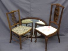 TWO ANTIQUE BEDROOM CHAIRS, non-matching and a mahogany bevel glass wall mirror