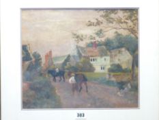 OIL ON CANVAS - figures with horses, 28 x 32cms