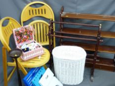 ASSORTED FURNITURE including folding chairs, reproduction wall rack, towel airer ETC