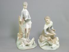 LLADRO FIGURINES - a young boy reading and a lady with calf (AF)