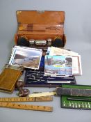 VINTAGE CASED DRAUGHTMAN'S INSTRUMENT SET and other collectables to include a wooden tie press, a
