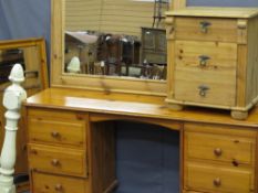 LIGHT PINE SMALL CHEST OF THREE DRAWERS, modern pine knee-hole dressing table, pine mirrors and an