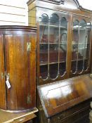 EDWARDIAN BUREAU BOOKCASE with upper glazed twin doors, fine desk interior and three lower drawers