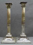 OLD SHEFFIELD PLATE IONIC CANDLESTICKS, a pair, makers Matthew Boulton and John Fothergill,