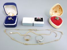 9CT GOLD MARKED JEWELLERY, a selection to include a small signet ring, 4 semi-precious stone set
