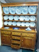 GEORGE IV NORTH WALES ELM & PINE DRESSER with mixed blue and white pottery dresser set, three
