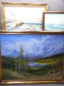 T GAILEY oil on canvas - breaking waves with seagulls overhead, signed, 50 x 60cms, an unsigned