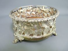 WILLIAM IV SILVER WINE COASTER, Maker Henry Wilkinson & Co openwork fruit and vine work, raised on