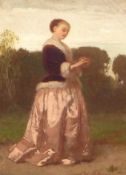 Amberg, WilliamElegant lady in the park(Berlin 1822-1899 ibid.) Oil/cardboard. Signed lower right,