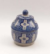 Oriental vessel with coverProbably Persia, 19th C.Blue painted ceramic. H. 18 cm. - Small defects,