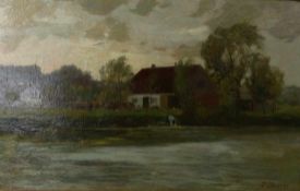 Wenban, Sion LongleySmall homestead on a riverside(Cincinatti 1846-1897 Munich) Oil on cardboard,