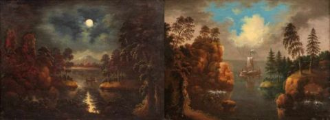 Bemmel, Johann Christoph vonPendants with boats in front of a rocky bay(Nuremberg 1717-1788 Bamberg)