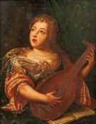 Portrait of a lady playing the lute17th/18th c.Oil/wood, partly cradled. 48 x 36.5 cm. - Signs of