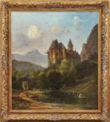 Stademann, AdolfLandscape with castle(Munich 1824-1895 ibid.) Castle situated on a small hill, in