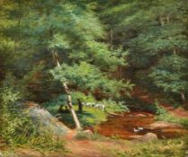 Adan, Louis ÉmileChildren sheepherding on the banks of a stream(Paris 1839-1937 ibid.) Oil on