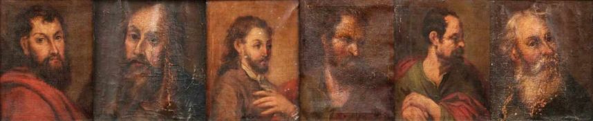 Six small portraits of men17th/18th centuryOil on canvas. Different sizes H. 16.5 to 21.5 cm, w.