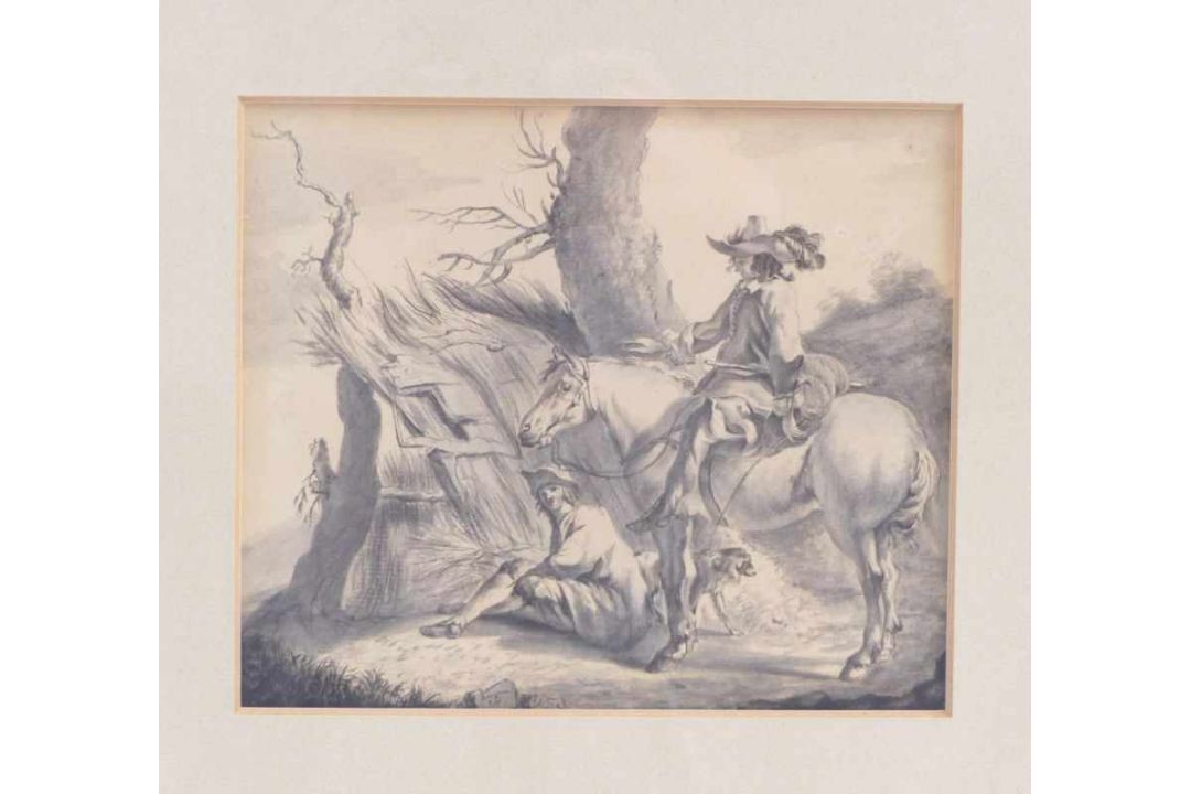 Berchem, Nicolaes - attributed toRider with farmer sitting in front of a cabin(Haarlem 1620-1683 - Bild 3 aus 3