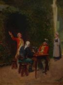 Blum, MauriceSoldiers in front of a restaurant(Lyon 1832-1909) Oil/wood. Signed lower left. 24 x