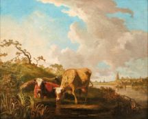 Dutch river landscape with grazing cowsAround 1800Oil on relined canvas. 80 x 98 cm.Holländische