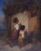 Girls praying in front of a chapelItalian Genre painter of the 19th centuryOil on canvas. 53 x 43